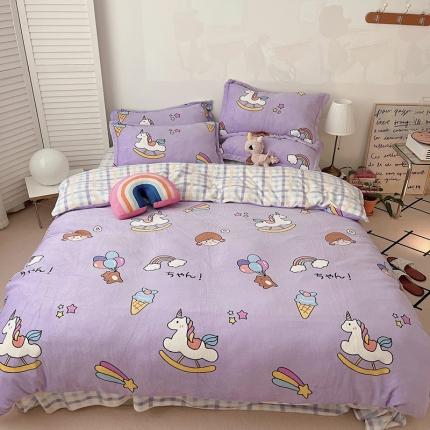 91家纺网 家纺一手货源 找家纺 （总）沐棉 2021新款高克重牛奶绒卡通四件套