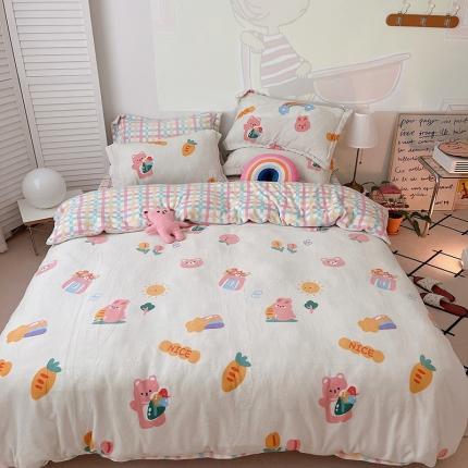 91家纺网 家纺一手货源 找家纺 沐棉 2021新款高克重牛奶绒卡通四件套 萝卜兔