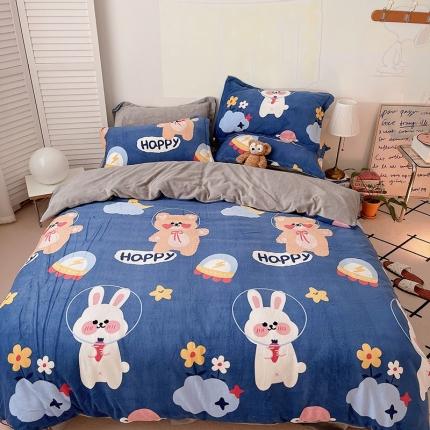 91家纺网 家纺一手货源 找家纺 （总）沐棉 2021新款高克重牛奶绒卡通四件套