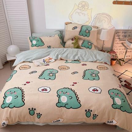 91家纺网 家纺一手货源 找家纺 （总）沐棉 2021新款高克重牛奶绒卡通四件套