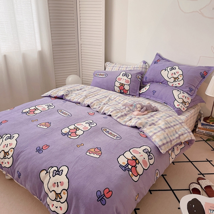 91家纺网 家纺一手货源 找家纺 （总）沐棉 2021新款高克重牛奶绒卡通四件套