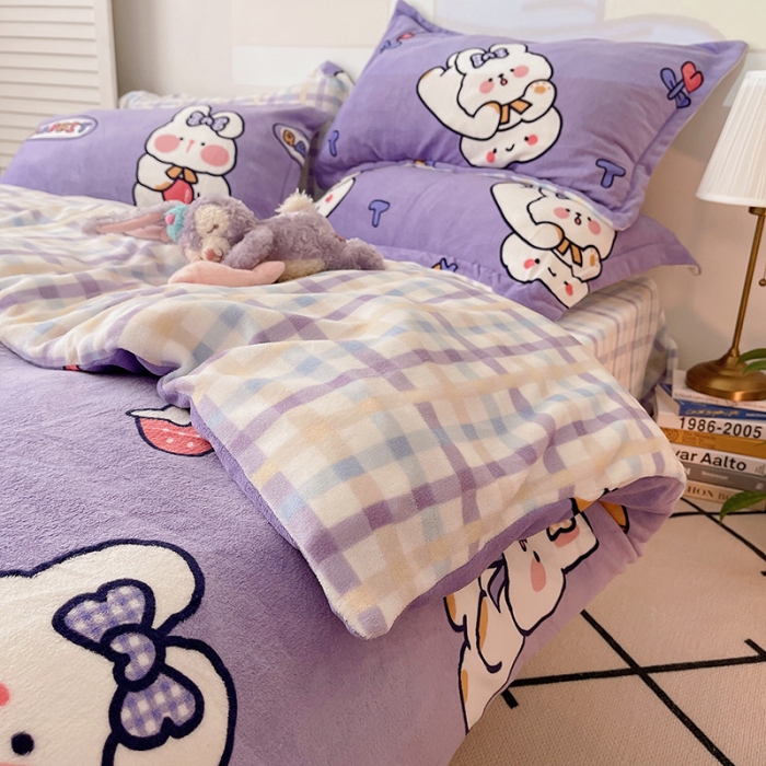 91家纺网 家纺一手货源 找家纺 （总）沐棉 2021新款高克重牛奶绒卡通四件套