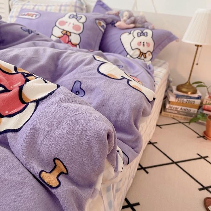 91家纺网 家纺一手货源 找家纺 （总）沐棉 2021新款高克重牛奶绒卡通四件套