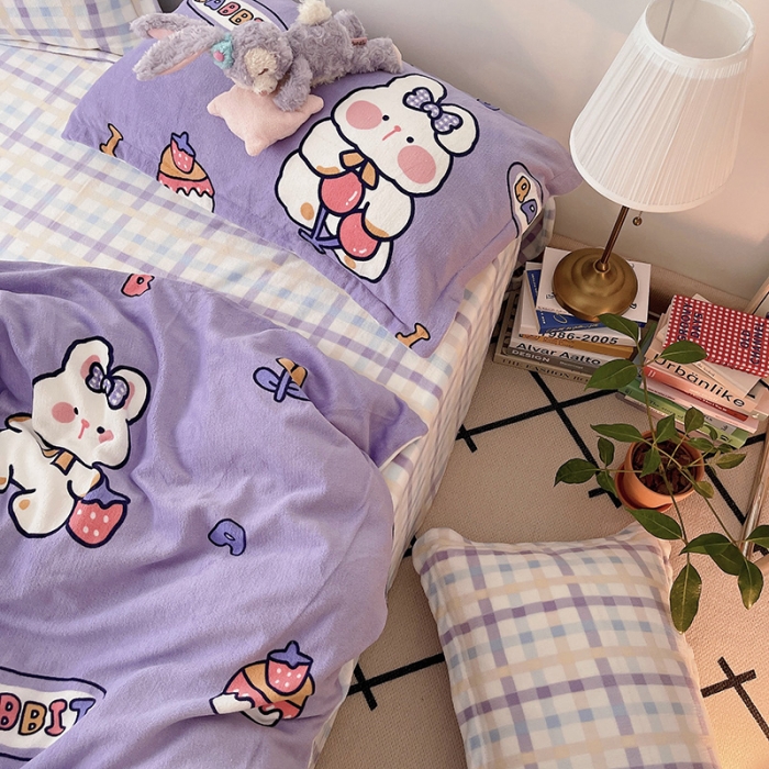 91家纺网 家纺一手货源 找家纺 （总）沐棉 2021新款高克重牛奶绒卡通四件套