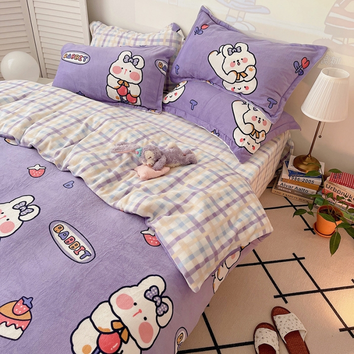 91家纺网 家纺一手货源 找家纺 （总）沐棉 2021新款高克重牛奶绒卡通四件套