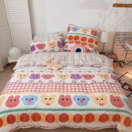 沐棉 2021新款高克重牛奶绒卡通四件套 动物家族