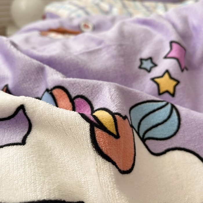 91家纺网 家纺一手货源 找家纺 沐棉 2021新款高克重牛奶绒卡通四件套 快乐女孩