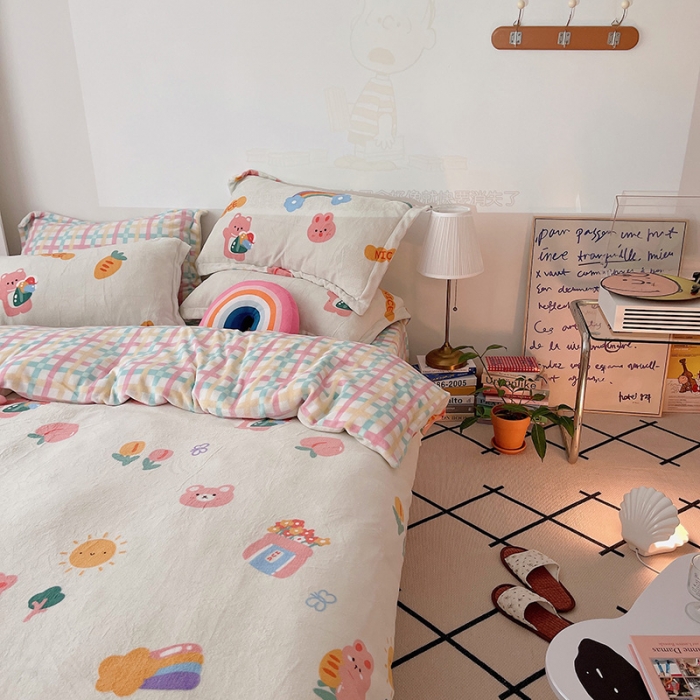 91家纺网 家纺一手货源 找家纺 沐棉 2021新款高克重牛奶绒卡通四件套 萝卜兔