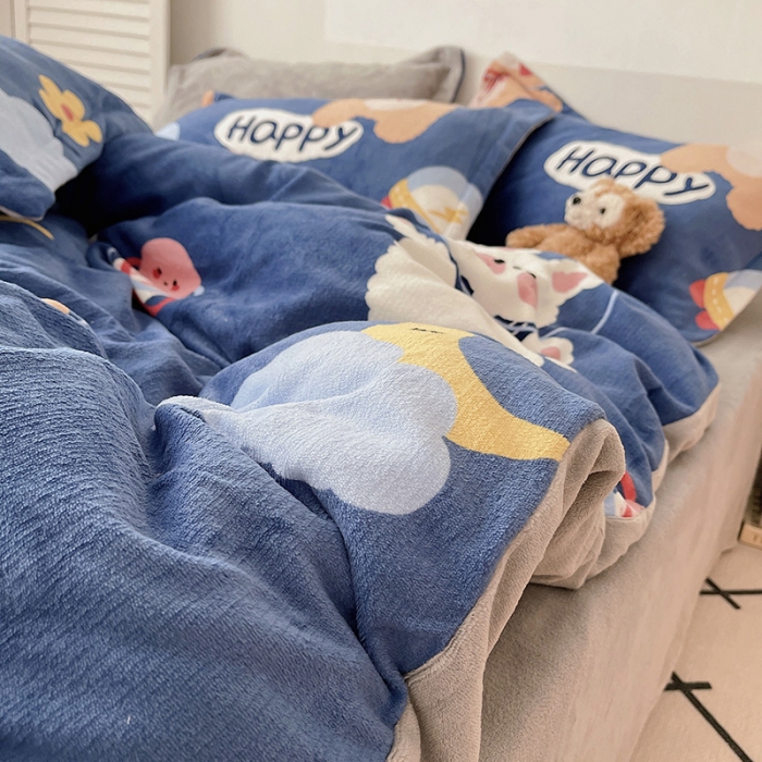 91家纺网 家纺一手货源 找家纺 沐棉 2021新款高克重牛奶绒卡通四件套 太空旅行