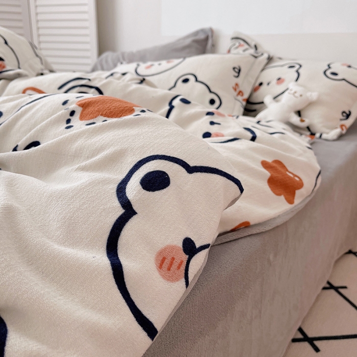 91家纺网 家纺一手货源 找家纺 沐棉 2021新款高克重牛奶绒卡通四件套 太空熊