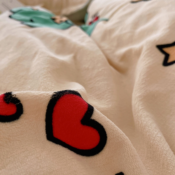 91家纺网 家纺一手货源 找家纺 沐棉 2021新款高克重牛奶绒卡通四件套 小恐龙