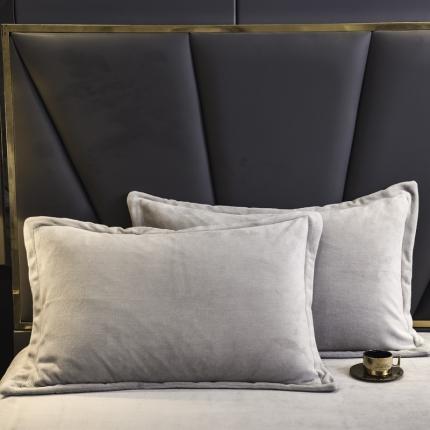 锦罗绣2024新款230克牛奶绒纯色单品枕套一对 银灰