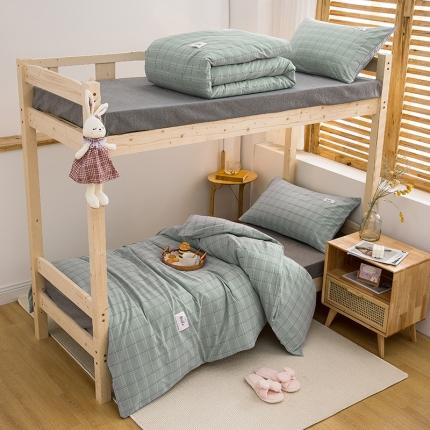 91家纺网 家纺一手货源 找家纺 （总）柠萌家居 2021新款全棉色织水洗棉学生宿舍三件套