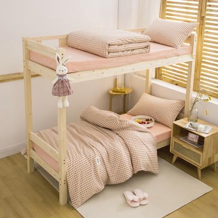 91家纺网 家纺一手货源 找家纺 （总）柠萌家居 2021新款全棉色织水洗棉学生宿舍三件套