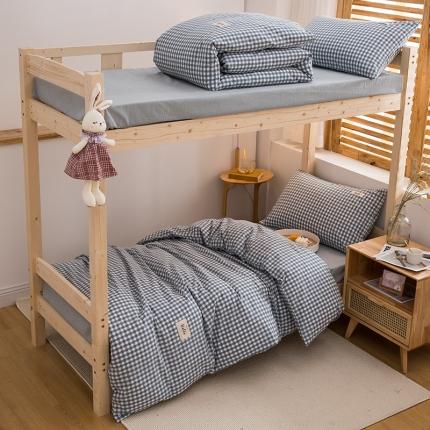 91家纺网 家纺一手货源 找家纺 （总）柠萌家居 2021新款全棉色织水洗棉学生宿舍三件套