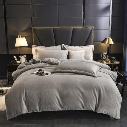 91家纺网 家纺一手货源 找家纺 锦罗绣 2024新款230克牛奶绒纯色四件套银灰