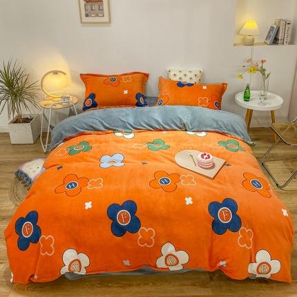 91家纺网 家纺一手货源 找家纺 优宜家 2023新款双面牛奶绒四件套 爱马仕橙