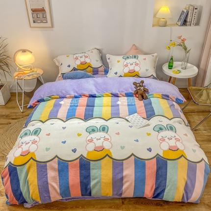 91家纺网 家纺一手货源 找家纺 优宜家 2023新款双面牛奶绒四件套 莫奈