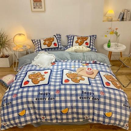 91家纺网 家纺一手货源 找家纺 优宜家 2023新款双面牛奶绒四件套 怦然心动