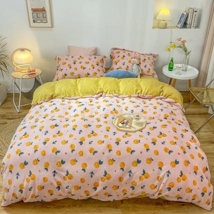 91家纺网 家纺一手货源 找家纺 优宜家 2023新款双面牛奶绒四件套 甜心日记