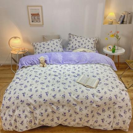 91家纺网 家纺一手货源 找家纺 优宜家 2023新款双面牛奶绒四件套 紫悦