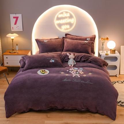 靓生活 2021新款牛奶绒毛巾绣四件套 花语-紫色