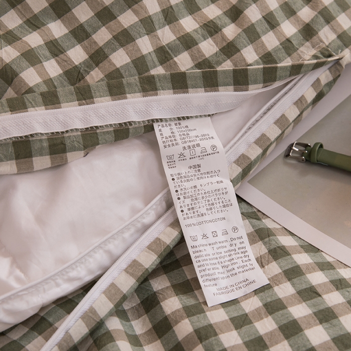 91家纺网 家纺一手货源 找家纺 柠萌家居 2021新款全棉色织水洗棉学生宿舍三件套 草绿小格