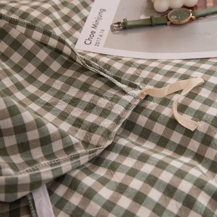 91家纺网 家纺一手货源 找家纺 柠萌家居 2021新款全棉色织水洗棉学生宿舍三件套 草绿小格