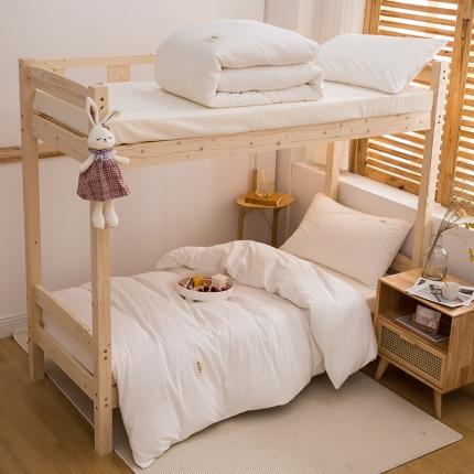 91家纺网 家纺一手货源 找家纺 柠萌家居 2021新款全棉色织水洗棉学生宿舍三件套 纯白