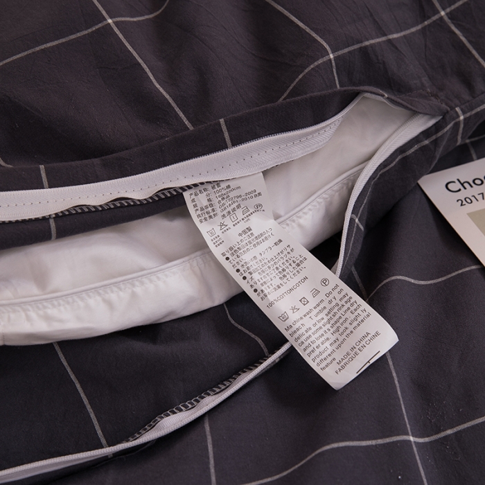 91家纺网 家纺一手货源 找家纺 柠萌家居 2021新款全棉色织水洗棉学生宿舍三件套 格纹冷灰