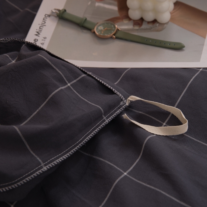 91家纺网 家纺一手货源 找家纺 柠萌家居 2021新款全棉色织水洗棉学生宿舍三件套 格纹冷灰