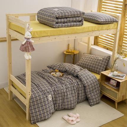 柠萌家居 2021新款全棉色织水洗棉学生宿舍三件套 灰黄小格