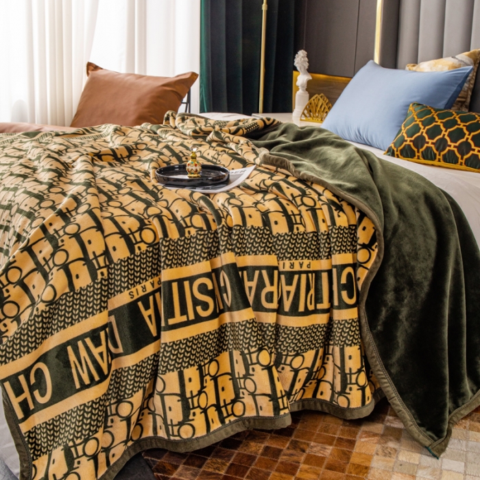 91家纺网 家纺一手货源 找家纺 卡奥AB版加厚复合云毯法莱绒毛毯空调休闲毯沙发盖毯 迪拉-绿