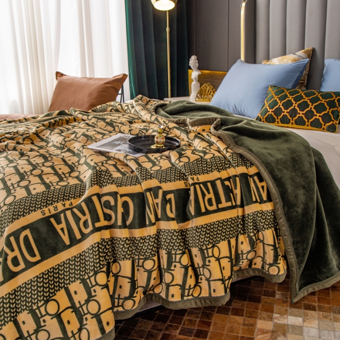 91家纺网 家纺一手货源 找家纺 卡奥AB版加厚复合云毯法莱绒毛毯空调休闲毯沙发盖毯 迪拉-绿