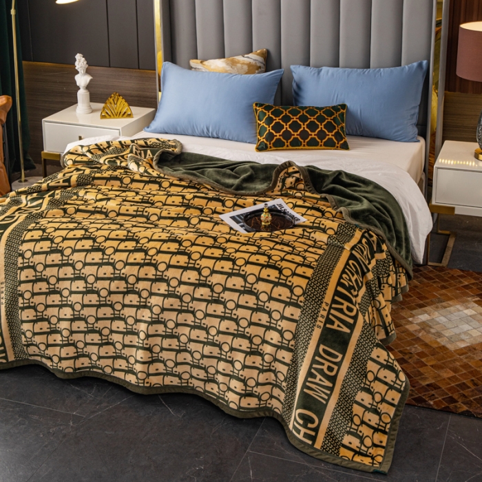 91家纺网 家纺一手货源 找家纺 卡奥AB版加厚复合云毯法莱绒毛毯空调休闲毯沙发盖毯 迪拉-绿