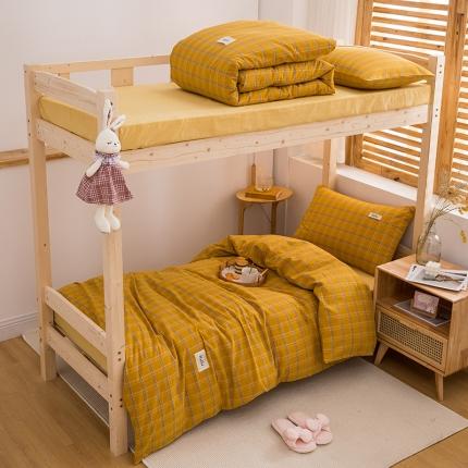 柠萌家居 2021新款全棉色织水洗棉学生宿舍三件套 姜黄格