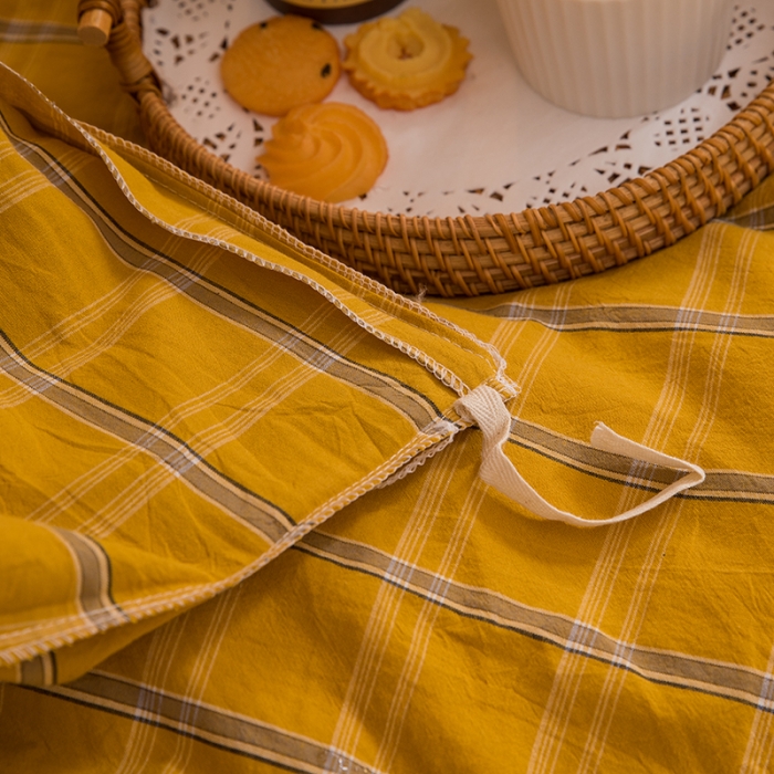 91家纺网 家纺一手货源 找家纺 柠萌家居 2021新款全棉色织水洗棉学生宿舍三件套 姜黄格