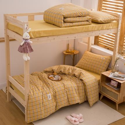 柠萌家居 2021新款全棉色织水洗棉学生宿舍三件套 姜黄小格