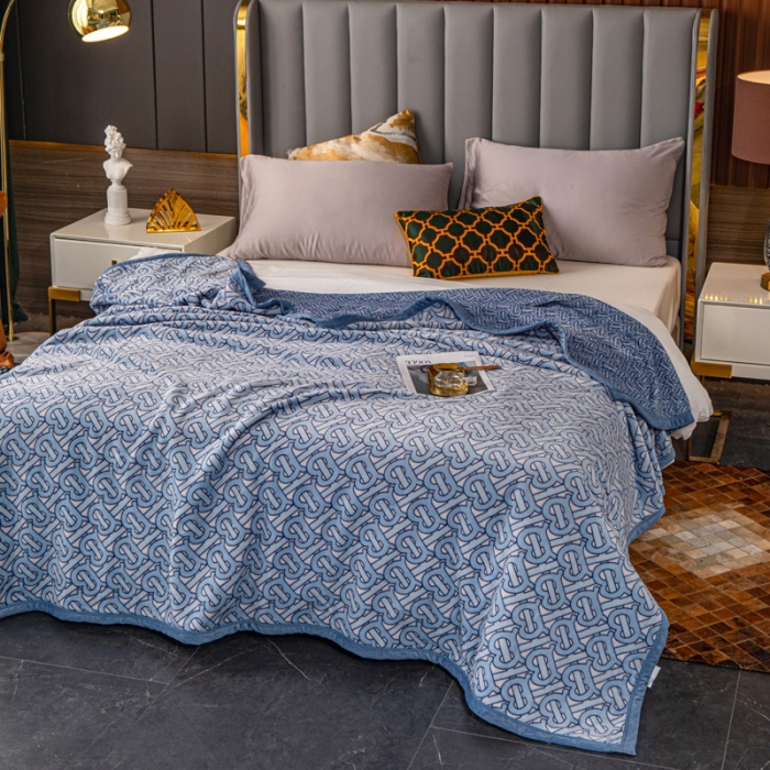 91家纺网 家纺一手货源 找家纺 卡奥AB版加厚复合云毯法莱绒毛毯空调休闲毯沙发盖毯 蓝迷