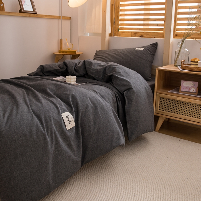 91家纺网 家纺一手货源 找家纺 柠萌家居 2021新款全棉色织水洗棉学生宿舍三件套 深灰
