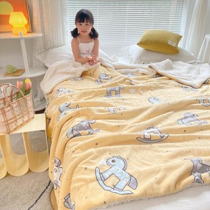 91家纺网 家纺一手货源 找家纺 BOSS 2024新款AW韩系印花牛奶绒羊羔绒毯 欢乐木马