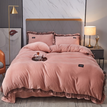 91家纺网 家纺一手货源 找家纺 2023牛奶绒保暖四件套韩版蕾丝花边