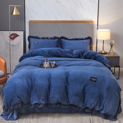 91家纺网 家纺一手货源 找家纺 2023牛奶绒保暖四件套韩版蕾丝花边