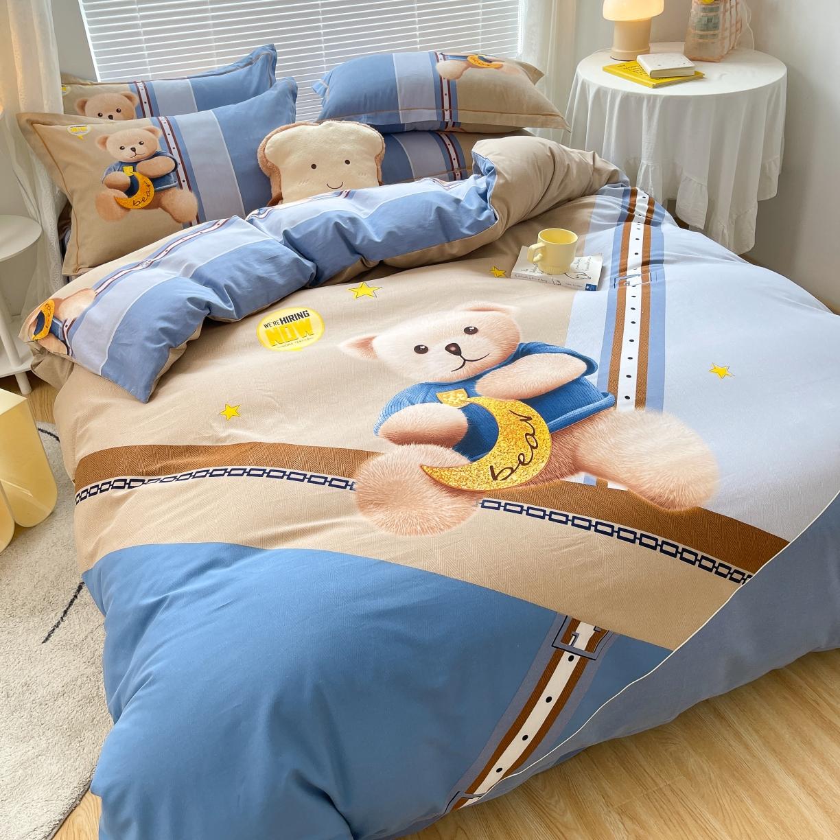 91家纺网 家纺一手货源 找家纺 金爱家 2021新款大版磨毛卡通系列四件套 哈尼-熊