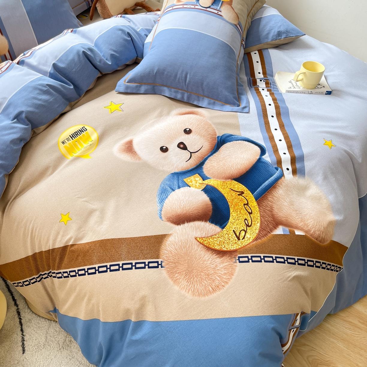 91家纺网 家纺一手货源 找家纺 金爱家 2021新款大版磨毛卡通系列四件套 哈尼-熊