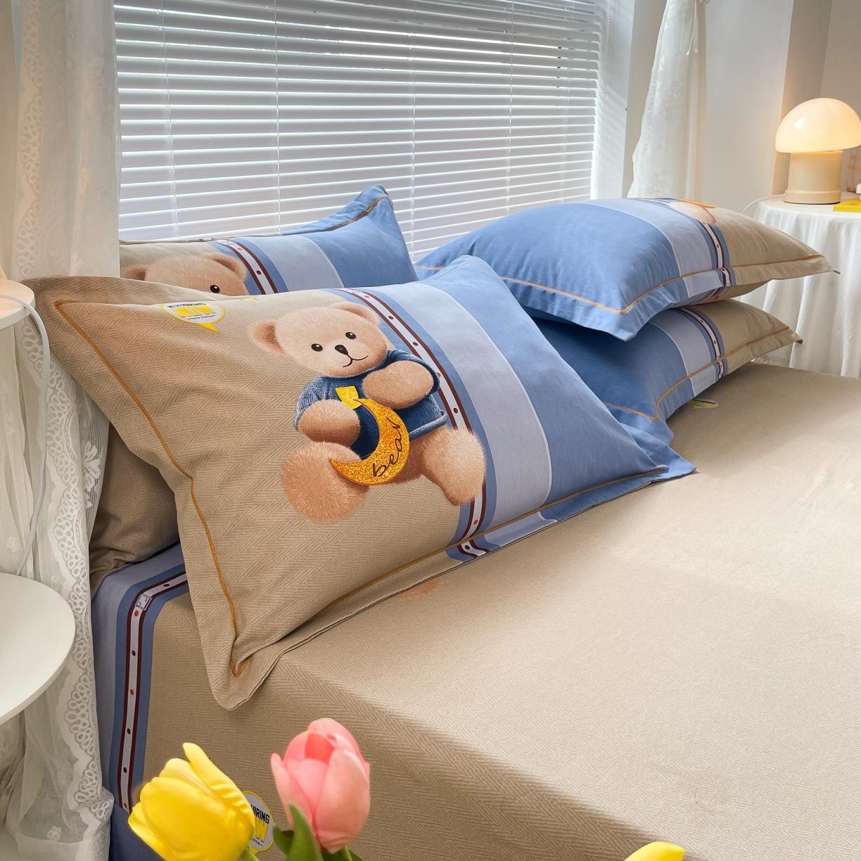 91家纺网 家纺一手货源 找家纺 金爱家 2021新款大版磨毛卡通系列四件套 哈尼-熊