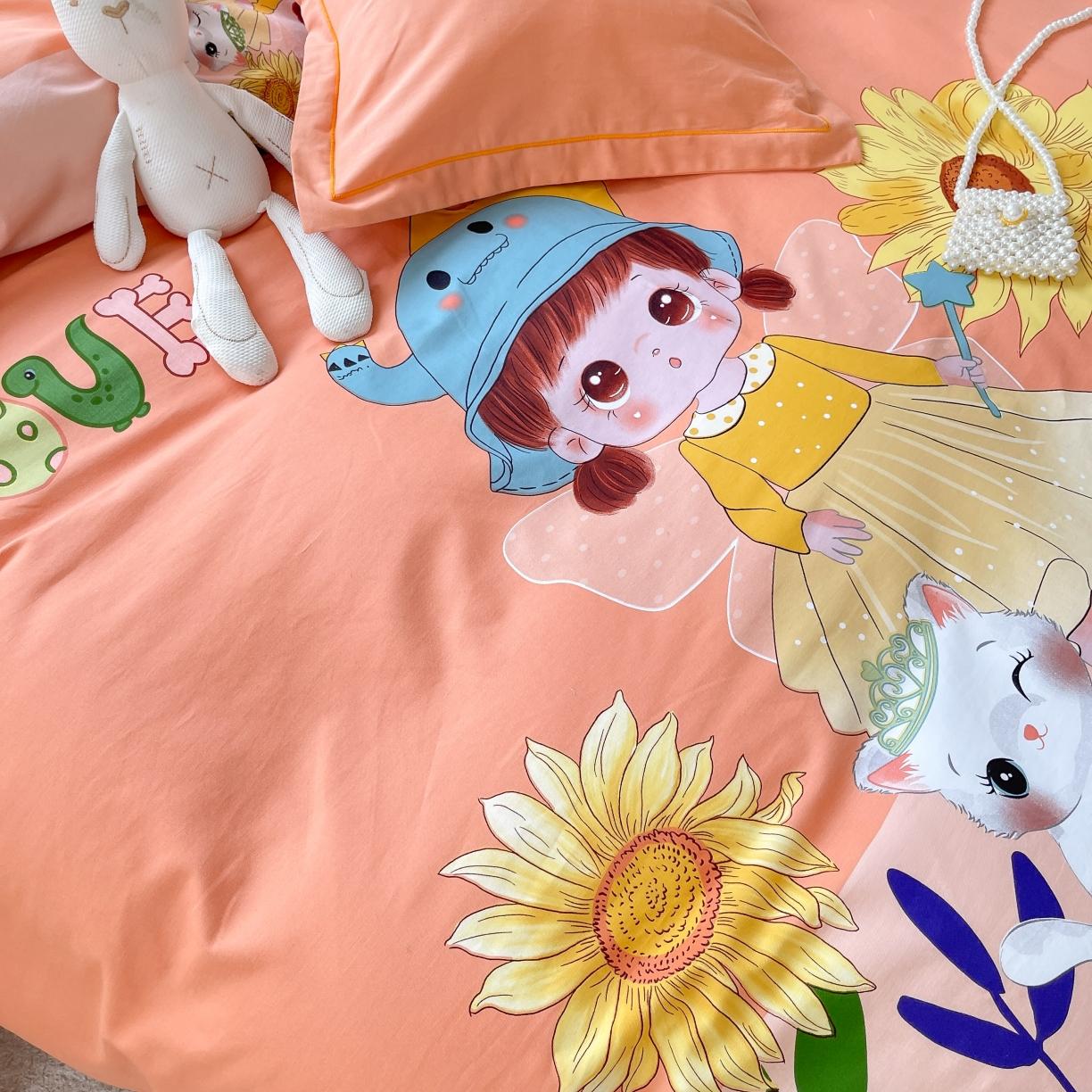 91家纺网 家纺一手货源 找家纺 金爱家 2021新款大版磨毛卡通系列四件套 花季女孩-粉