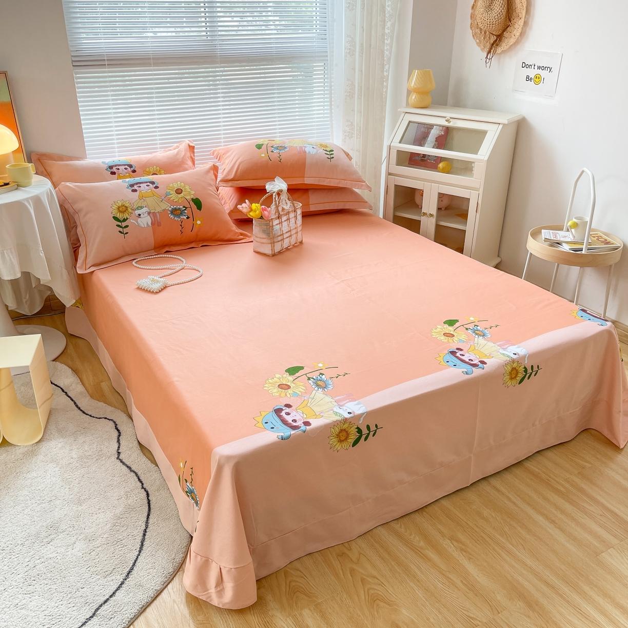 91家纺网 家纺一手货源 找家纺 金爱家 2021新款大版磨毛卡通系列四件套 花季女孩-粉