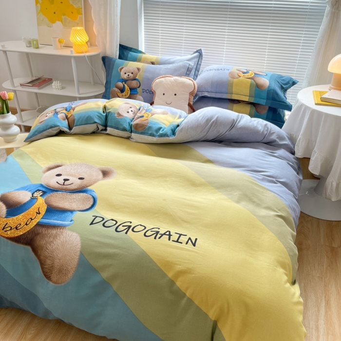 91家纺网 家纺一手货源 找家纺 金爱家 2021新款大版磨毛卡通系列四件套 童趣-绿