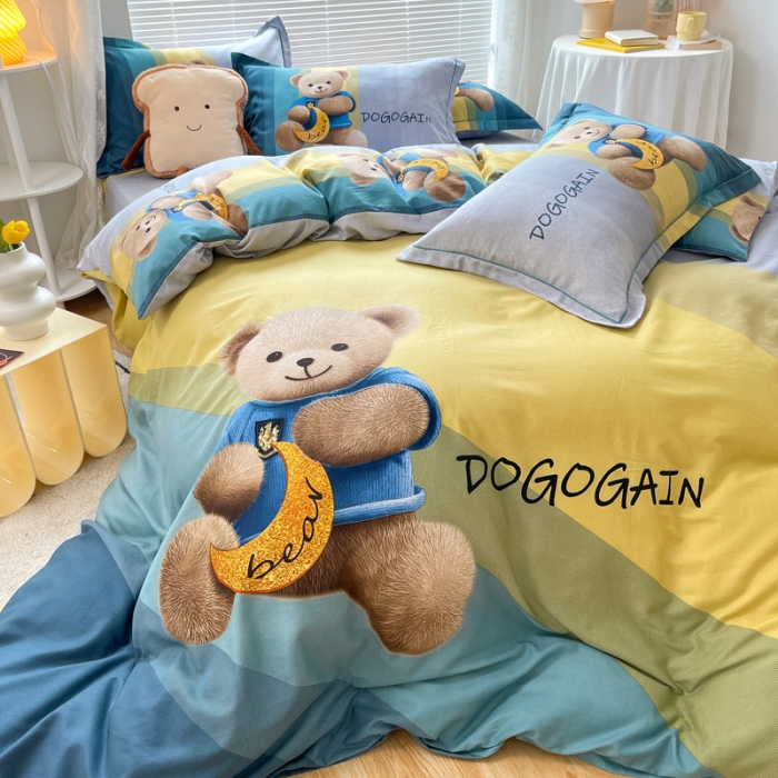 91家纺网 家纺一手货源 找家纺 金爱家 2021新款大版磨毛卡通系列四件套 童趣-绿